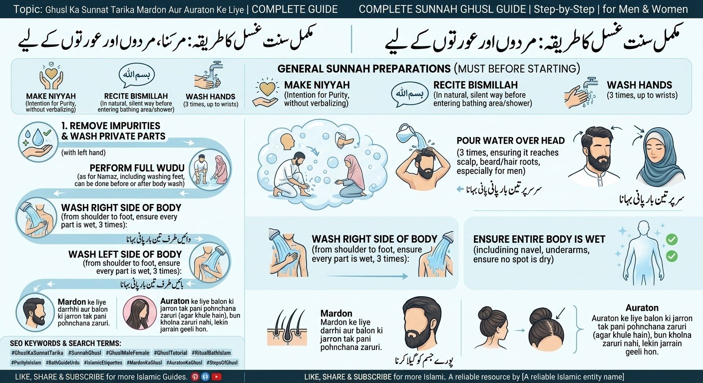 Ghusl Ka Sunnat Tarika Mardon Aur Auraton Ke Liye
